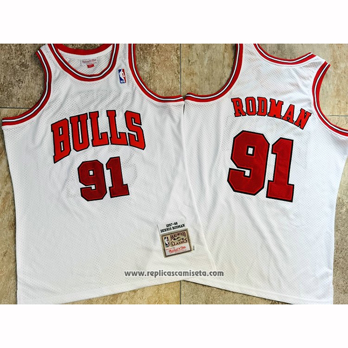 Camiseta Chicago Bulls Dennis Rodman #91 Mitchell & Ness 1997-98 Blanco